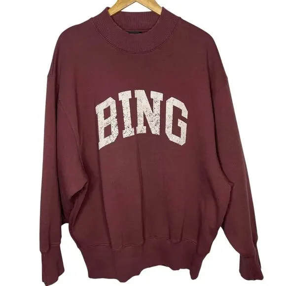 Anine Bing Bradie Designer Logo Crewneck Sweatshirt Burgundy size Large Cotton - Picture 4 of 12
